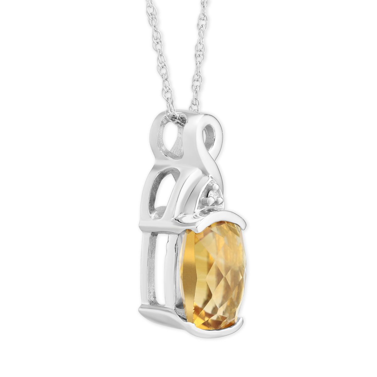 14K White Gold Checkerboard Citrine & Diamond Pendant