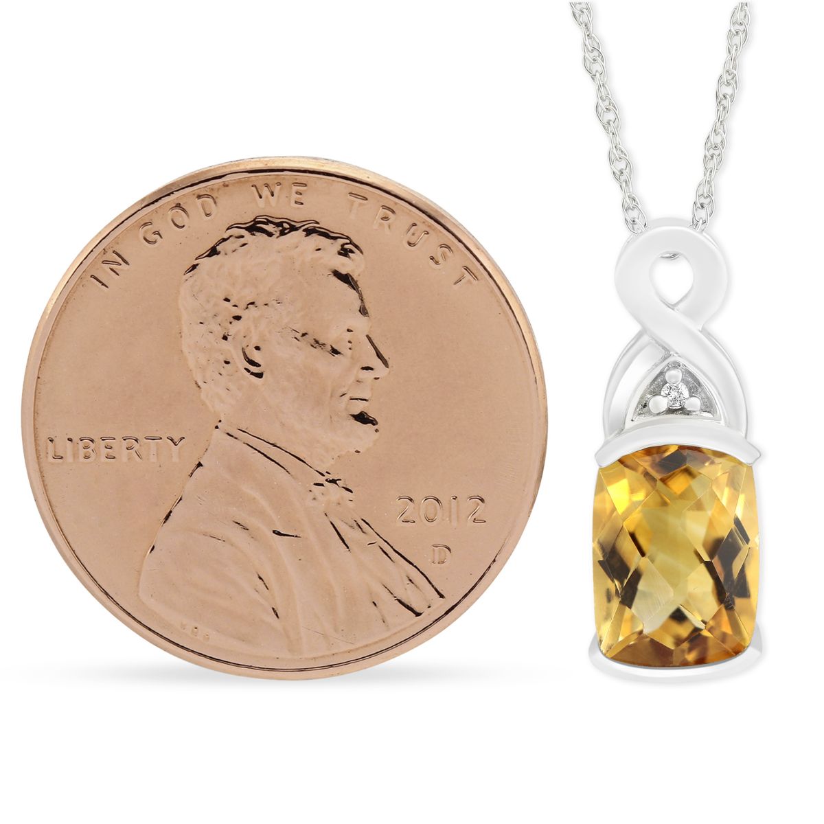 14K White Gold Checkerboard Citrine & Diamond Pendant