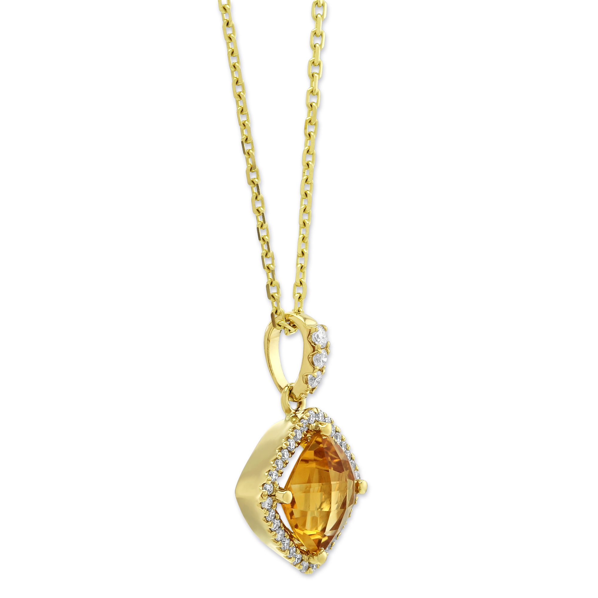 14K Yellow Gold Citrine & Diamond Halo Pendant, 18