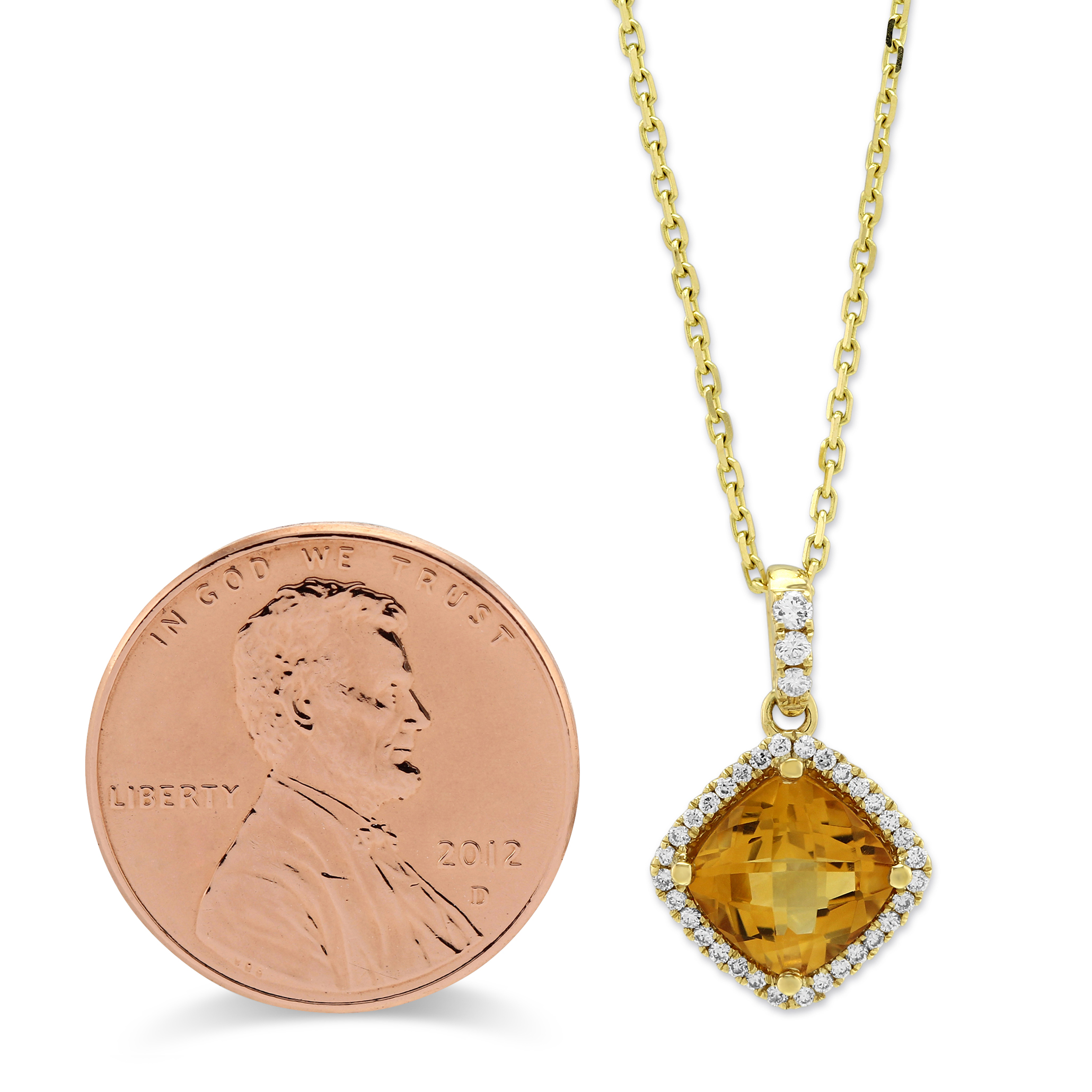 14K Yellow Gold Citrine & Diamond Halo Pendant, 18