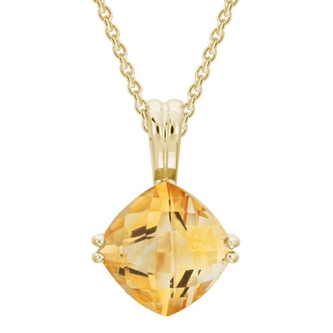 Checkerboard Cushion Citrine Pendant in Yellow Gold, 18"