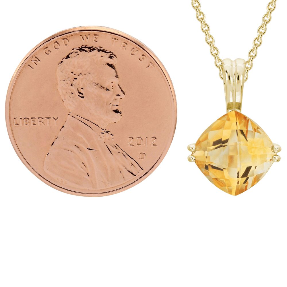 Checkerboard Cushion Citrine Pendant in Yellow Gold, 18