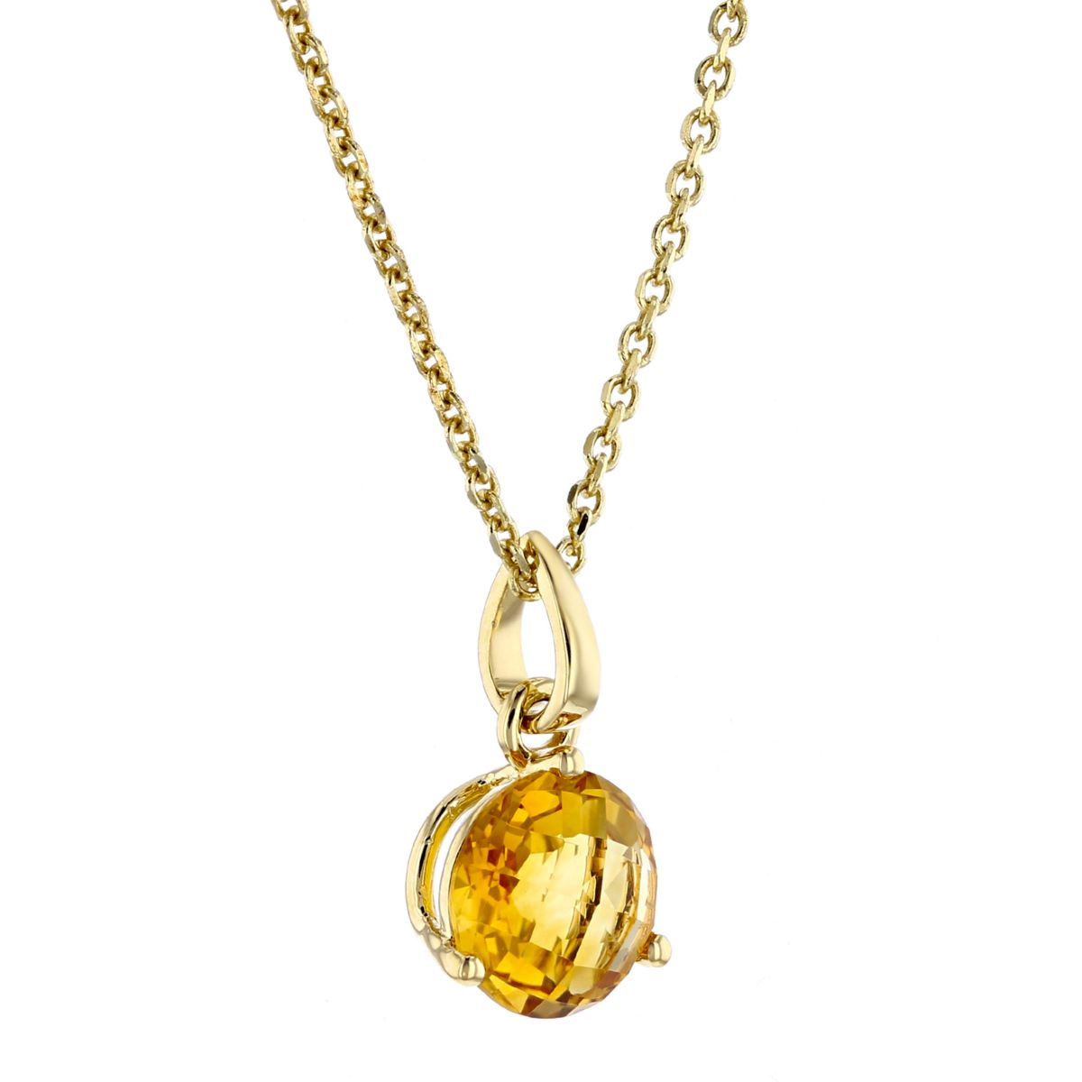 14K Yellow Gold Round Citrine Solitaire Pendant, 18