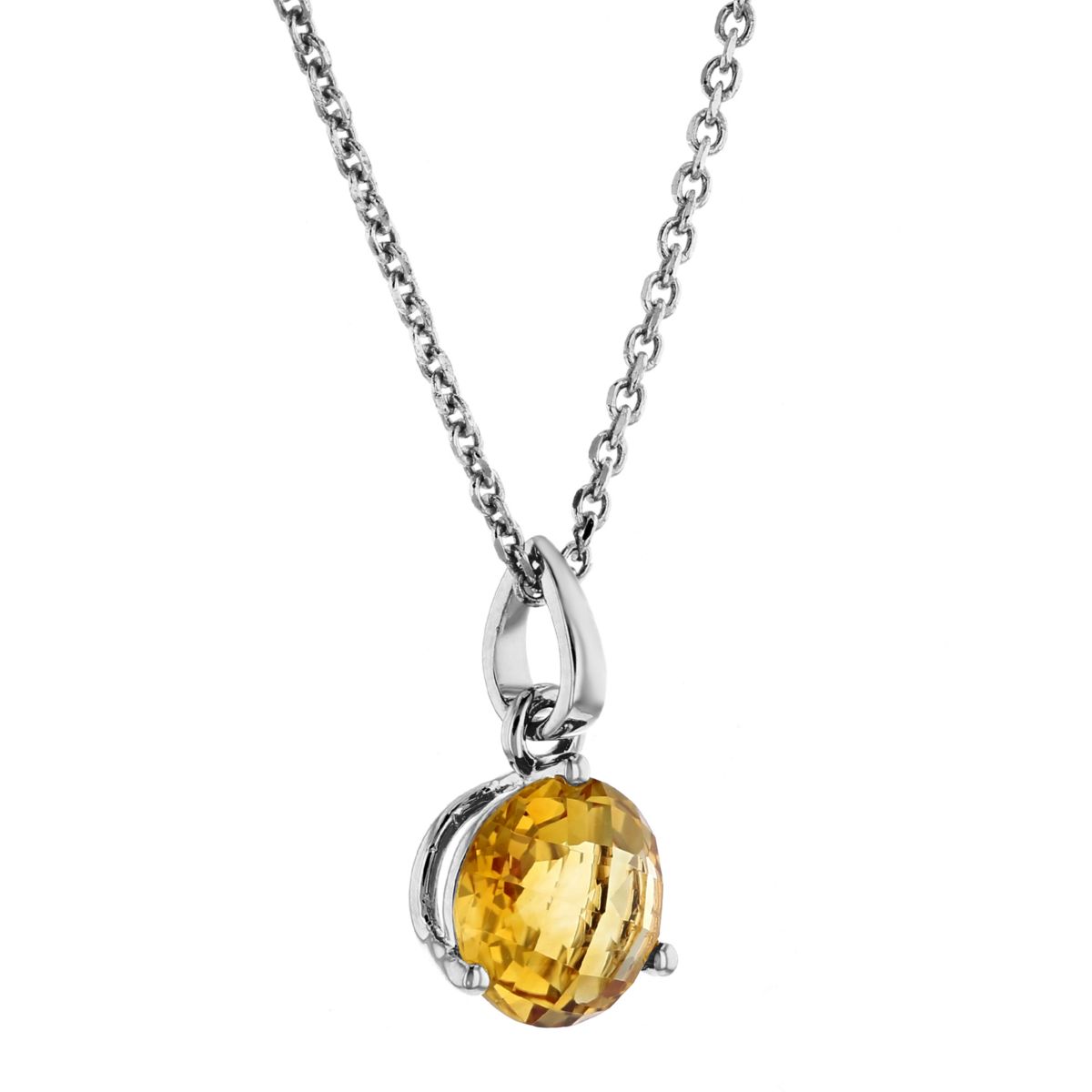 Round Citrine Solitaire Pendant in White Gold, 18