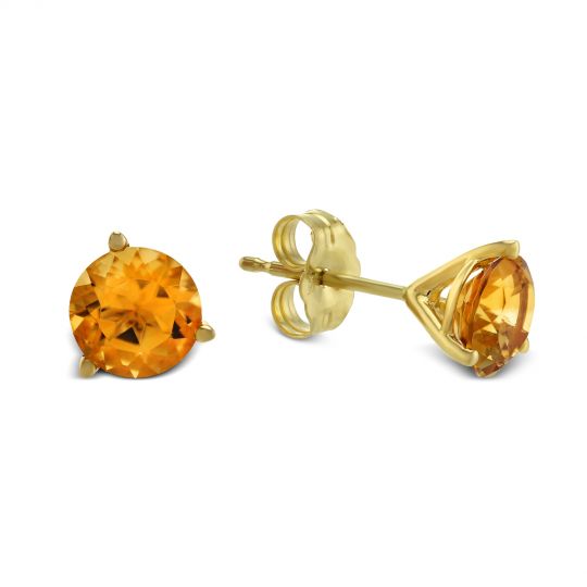 14k Yellow Gold Round Citrine Stud Earrings 6mm