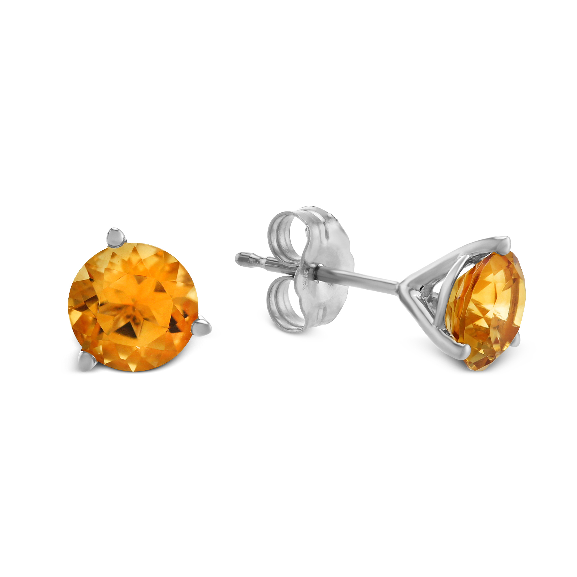 14K White Gold Diamond /& Oval Citrine November Stone Post Earrings