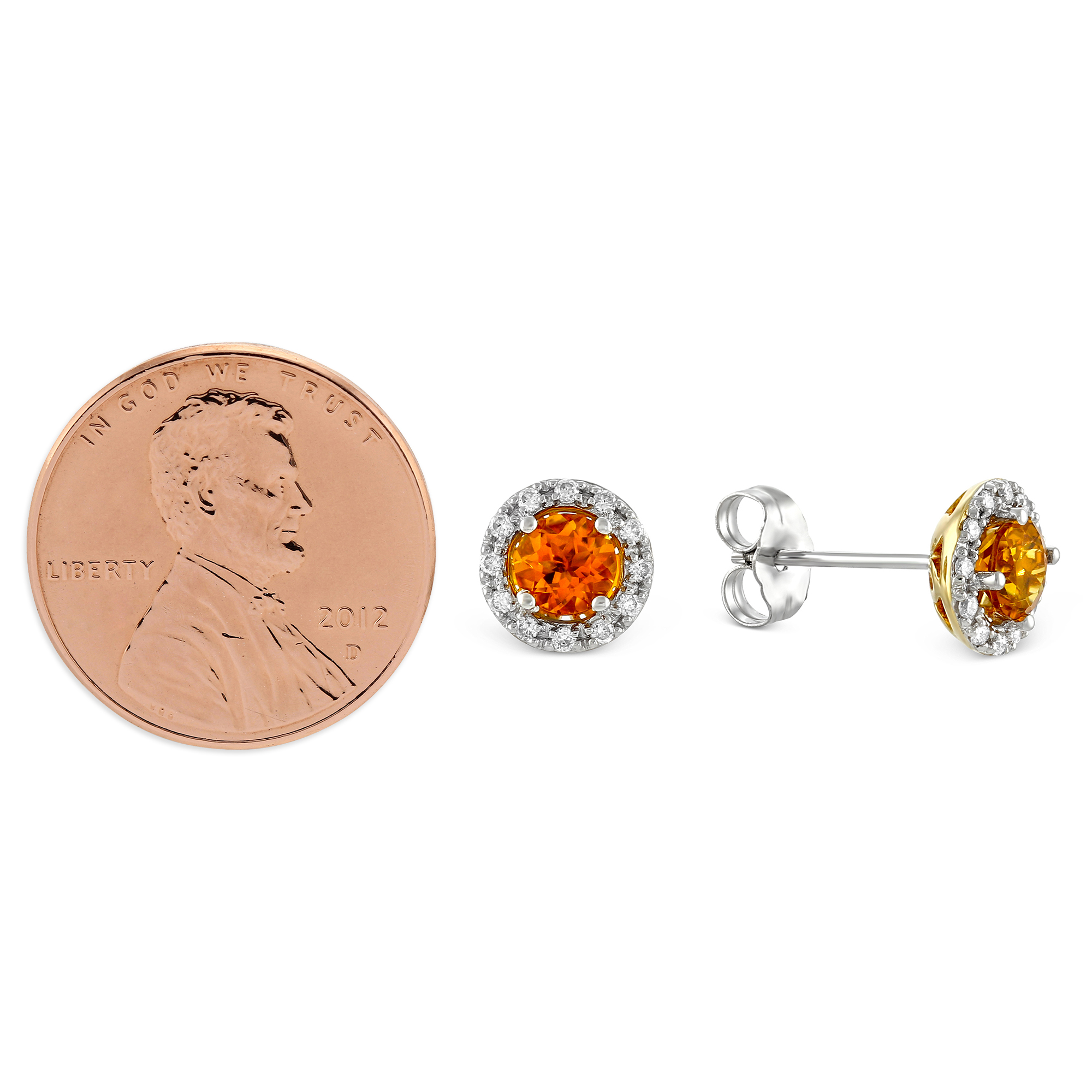14K Yellow and White Gold Citrine & Diamond Halo Earrings