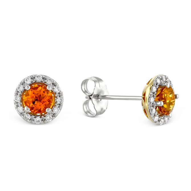 14K Yellow and White Gold Citrine & Diamond Halo Earrings