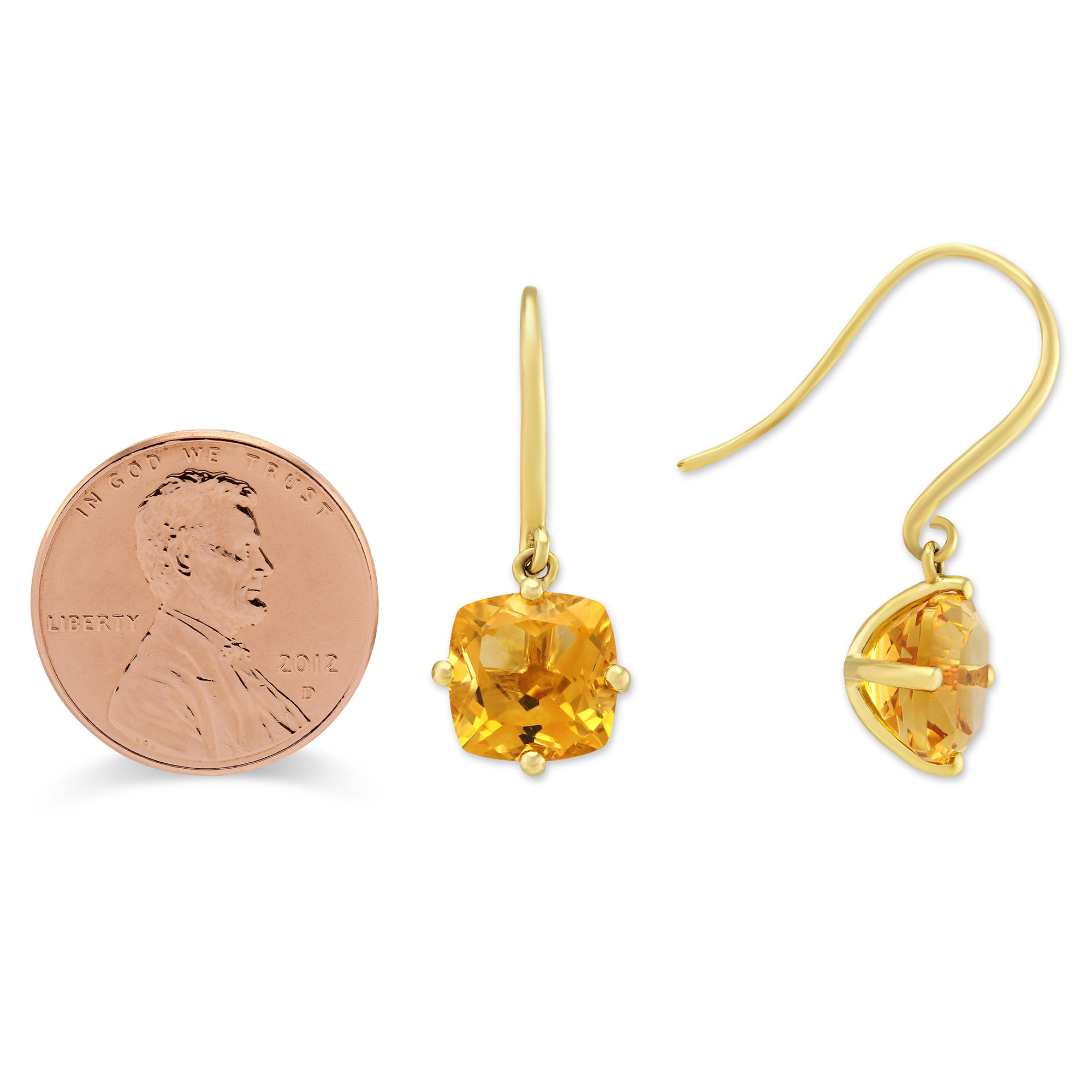 14K Yellow Gold Cushion Citrine Drop Earrings