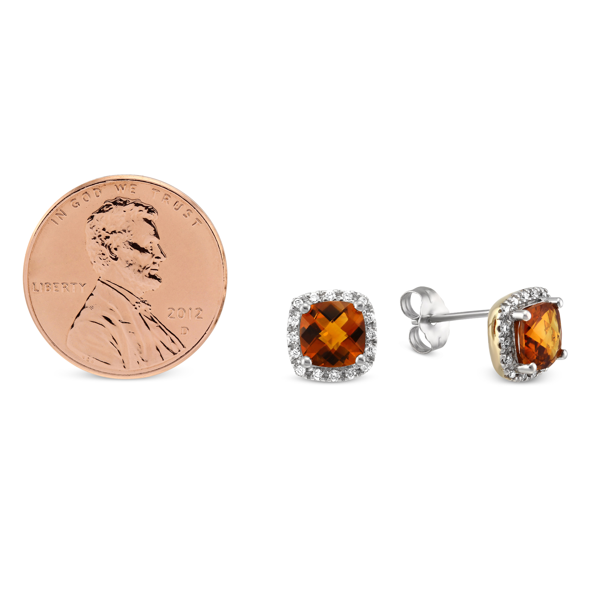14K Yellow and White Gold Checkerboard Citrine & Diamond Frame Earrings