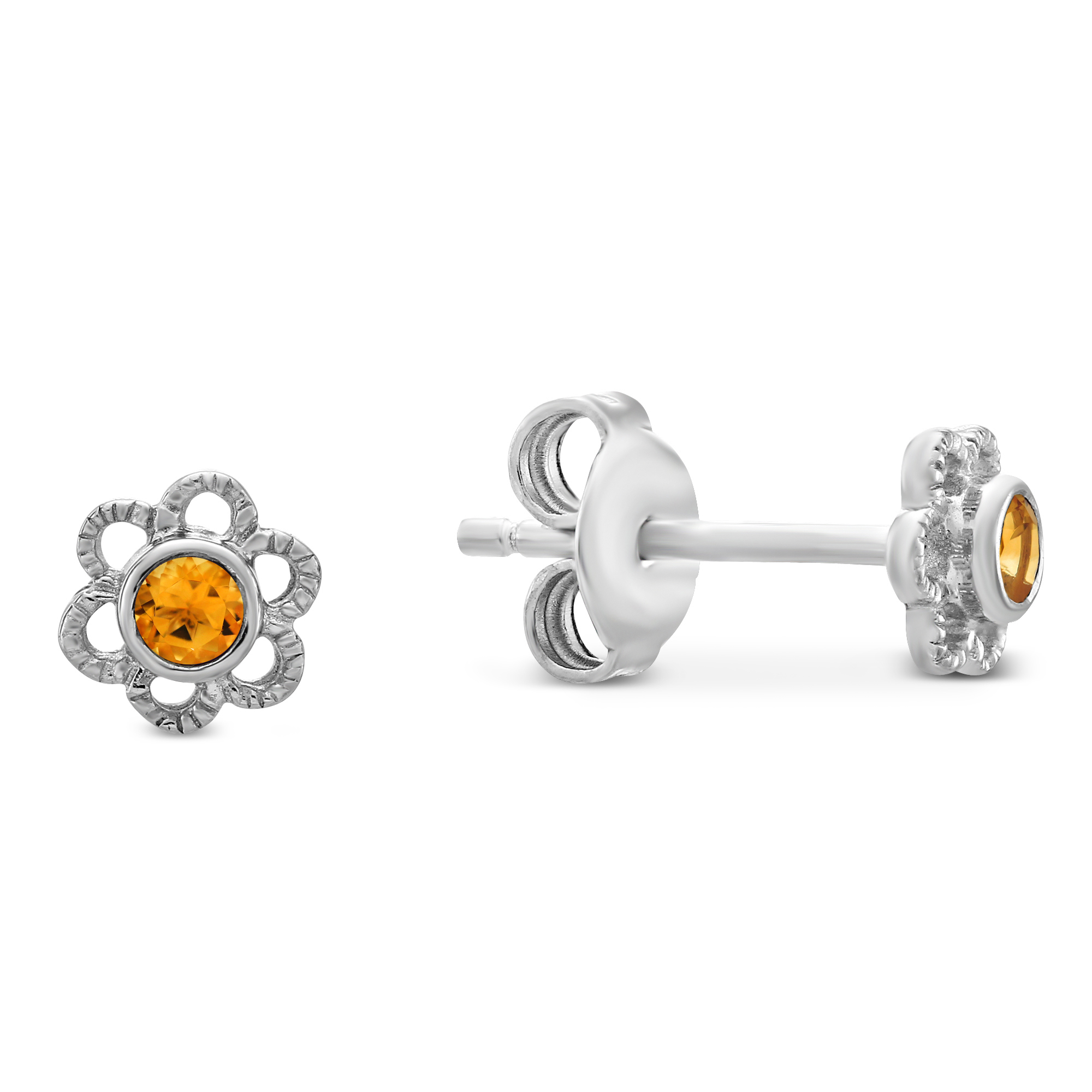 Sterling Silver Child's Citrine Flower Earrings