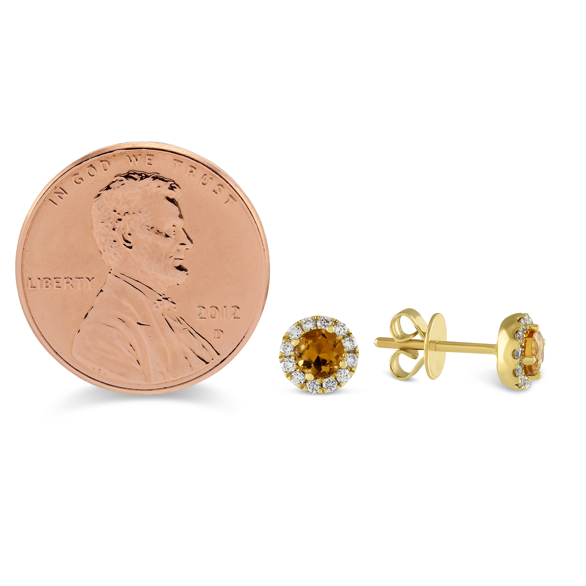 14K Yellow Gold Citrine & Diamond Halo Earrings