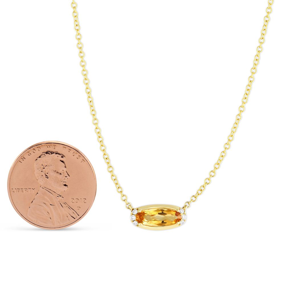 14K Yellow Gold East West Oval Checkerboard Citrine & Diamond Necklace, 18