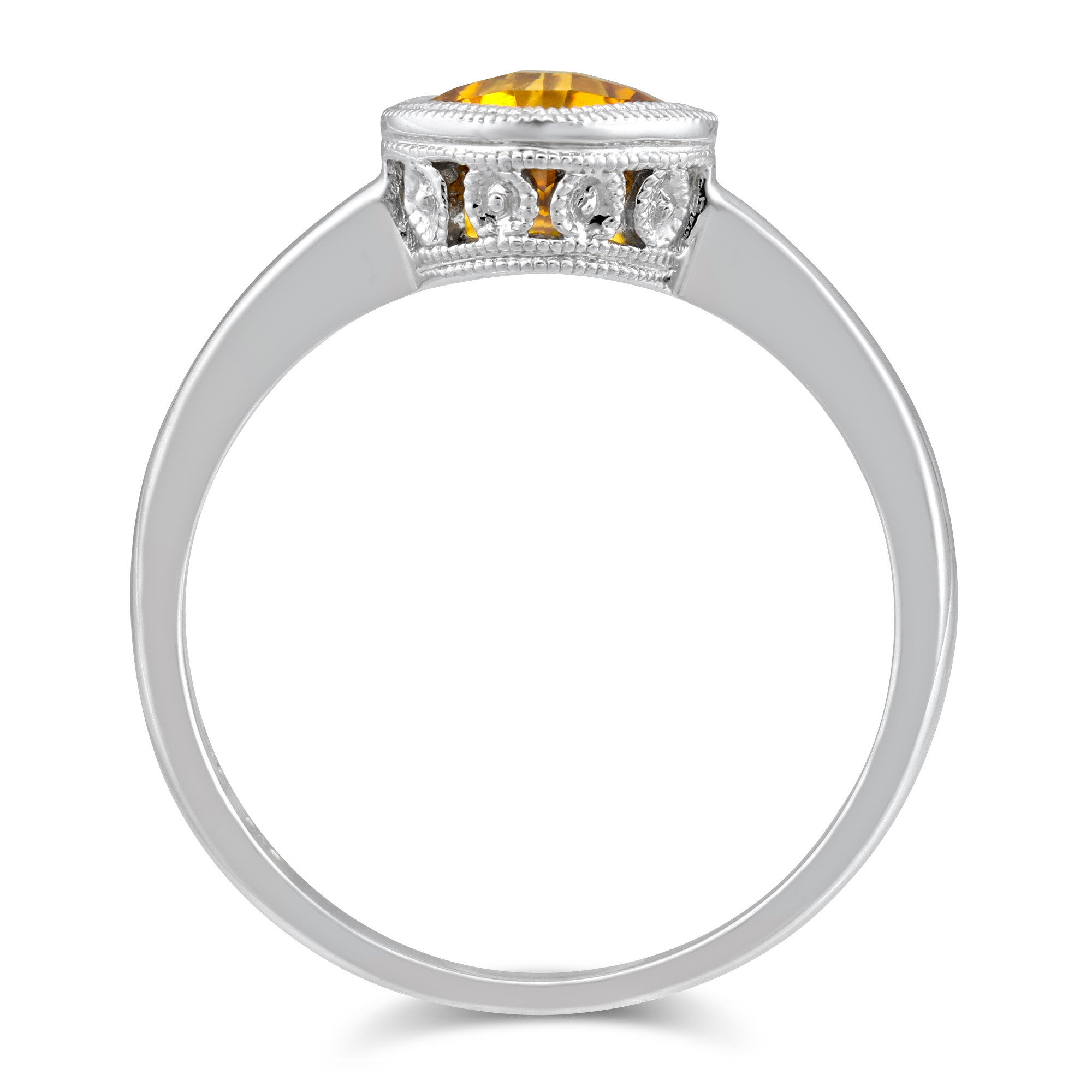 14K White Gold Cushion Checkerboard Citrine Bezel Set Ring
