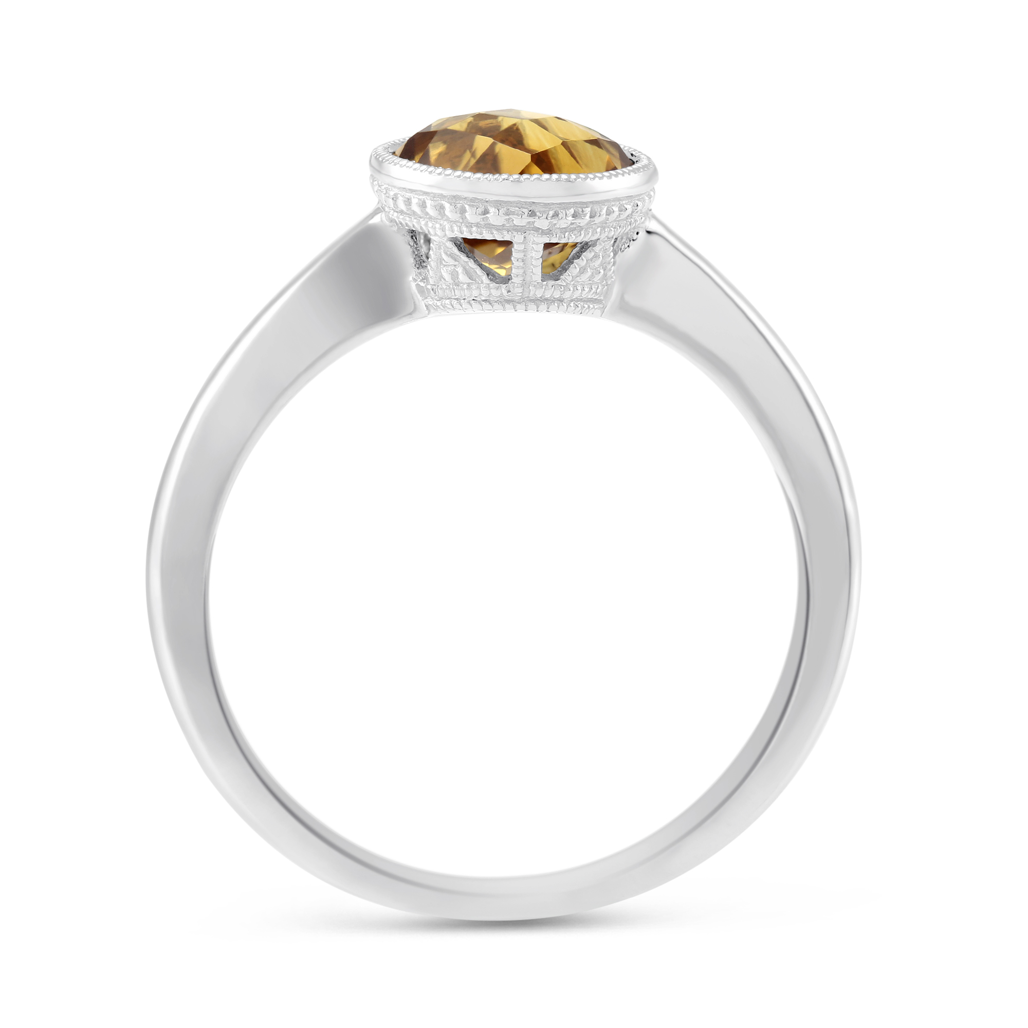 Round Checkerboard Faceted Citrine Ring in White Gold