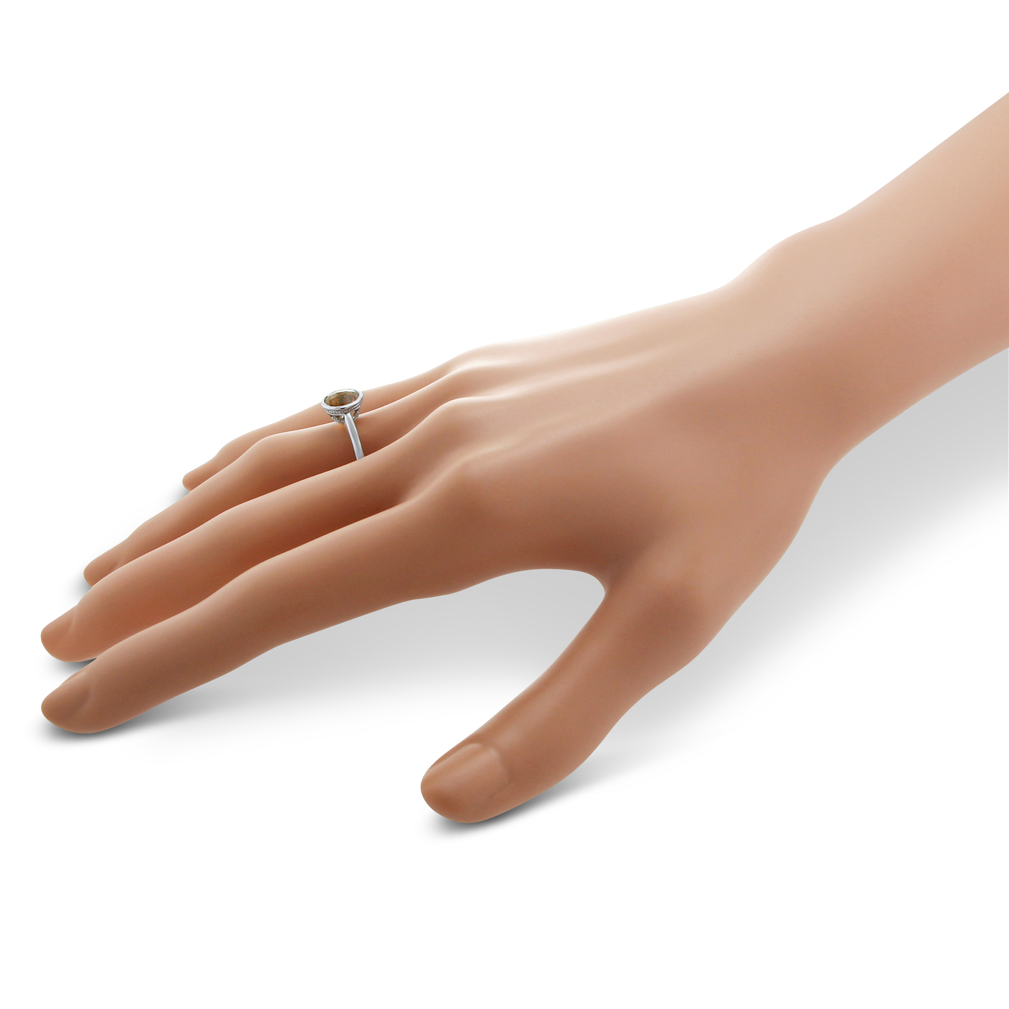 Round Checkerboard Faceted Citrine Ring in White Gold