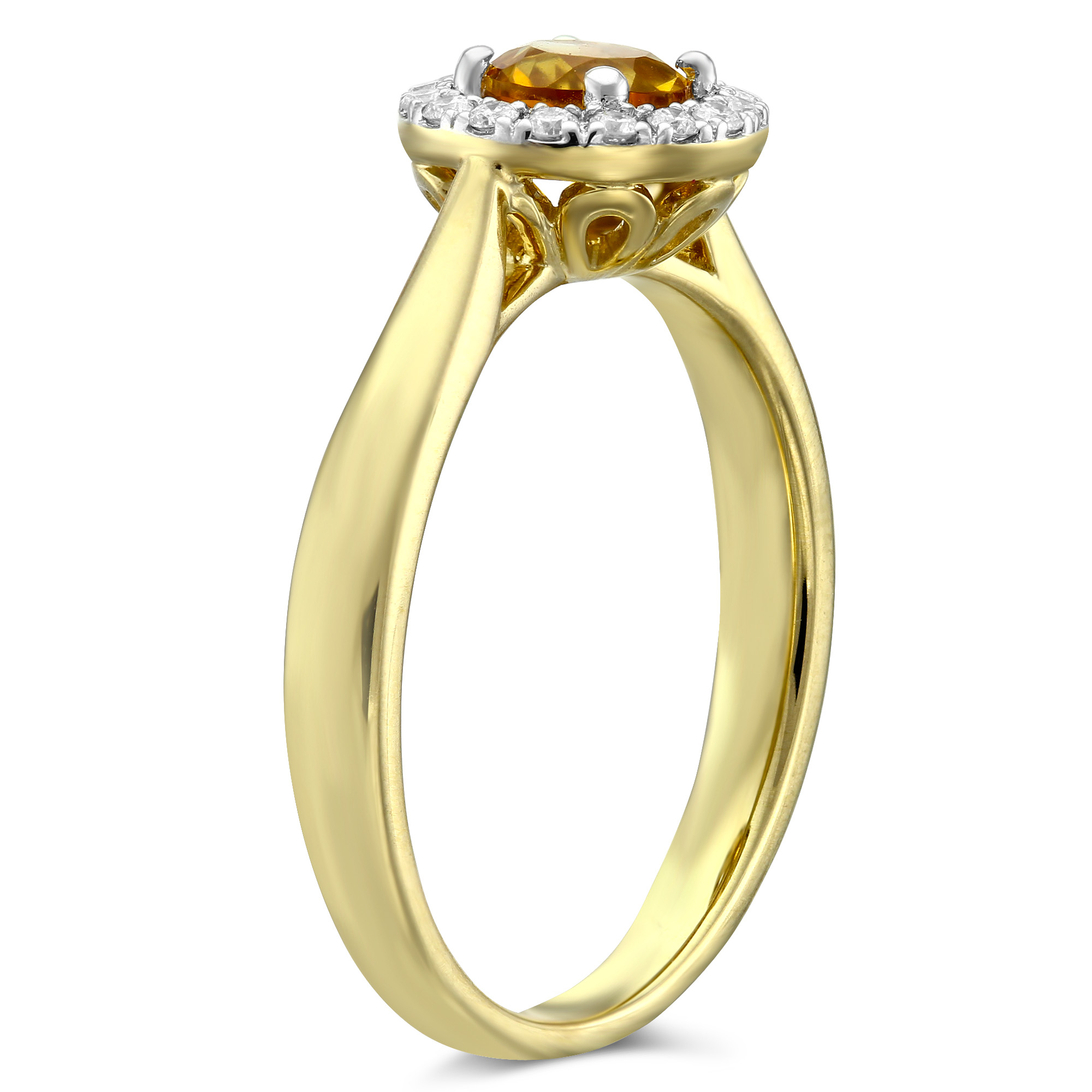14K Yellow Gold Round Citrine & Diamond Halo Ring