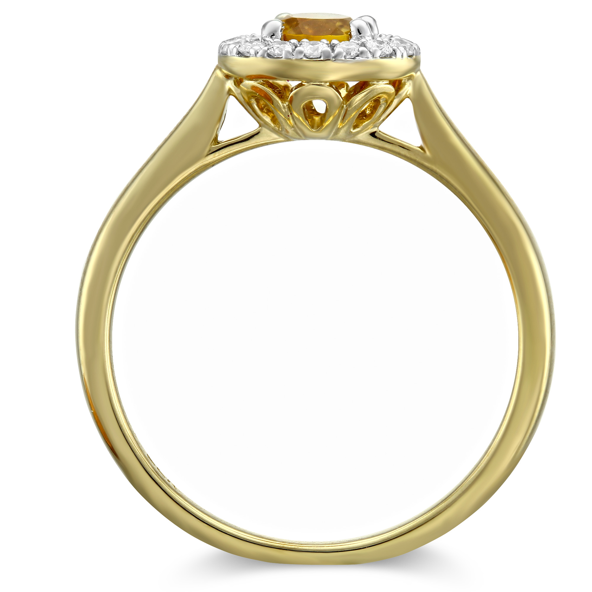 14K Yellow Gold Round Citrine & Diamond Halo Ring