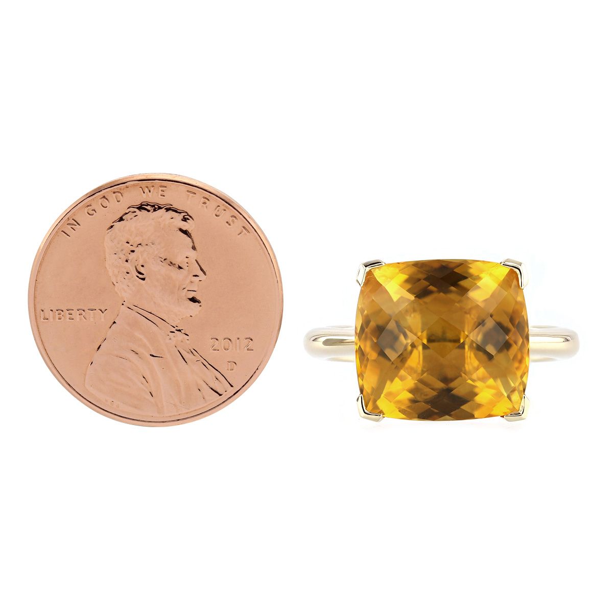 14K Yellow Gold Checkerboard Cushion Citrine Cocktail Ring