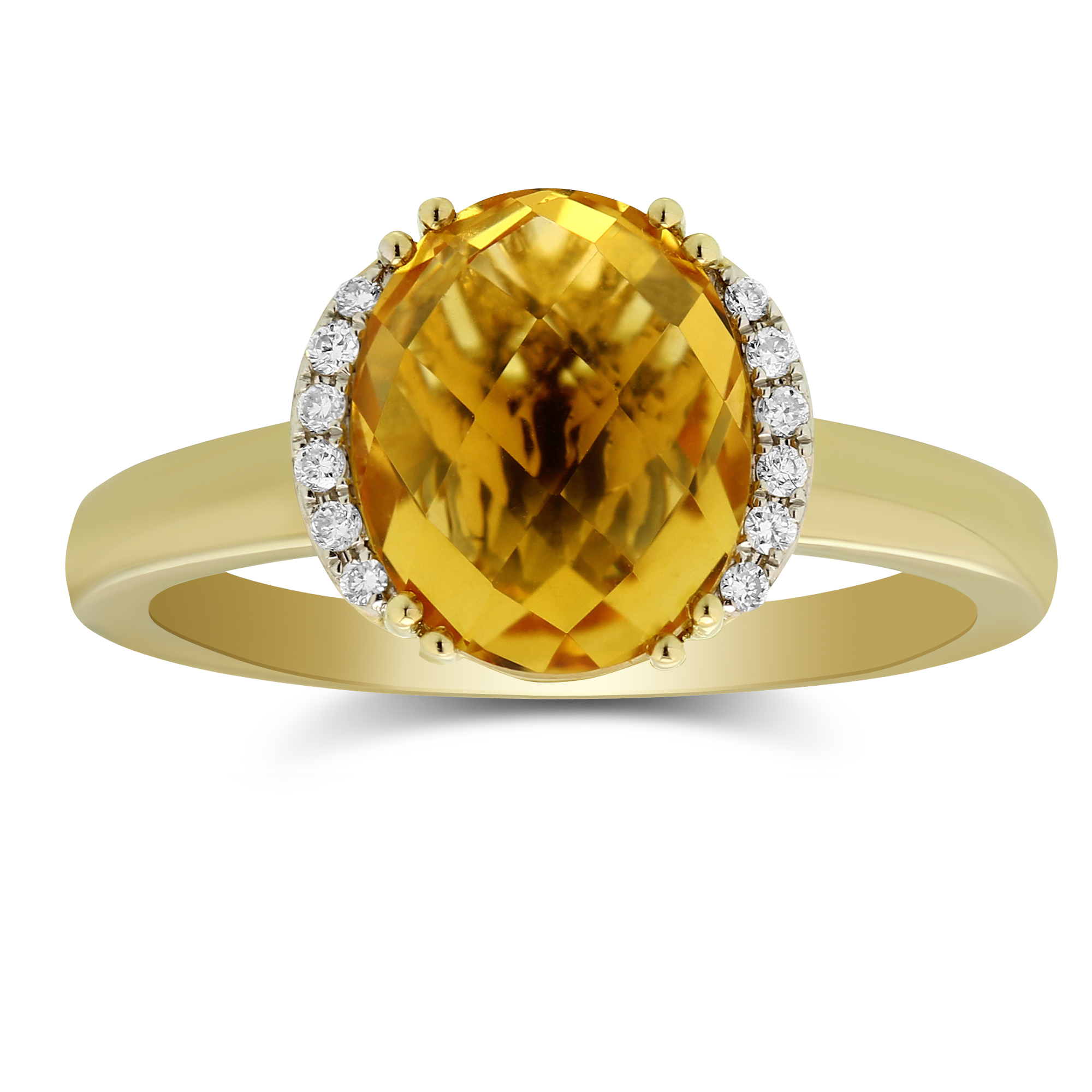 14K Yellow Gold Oval Checkerboard Citrine Diamond Ring