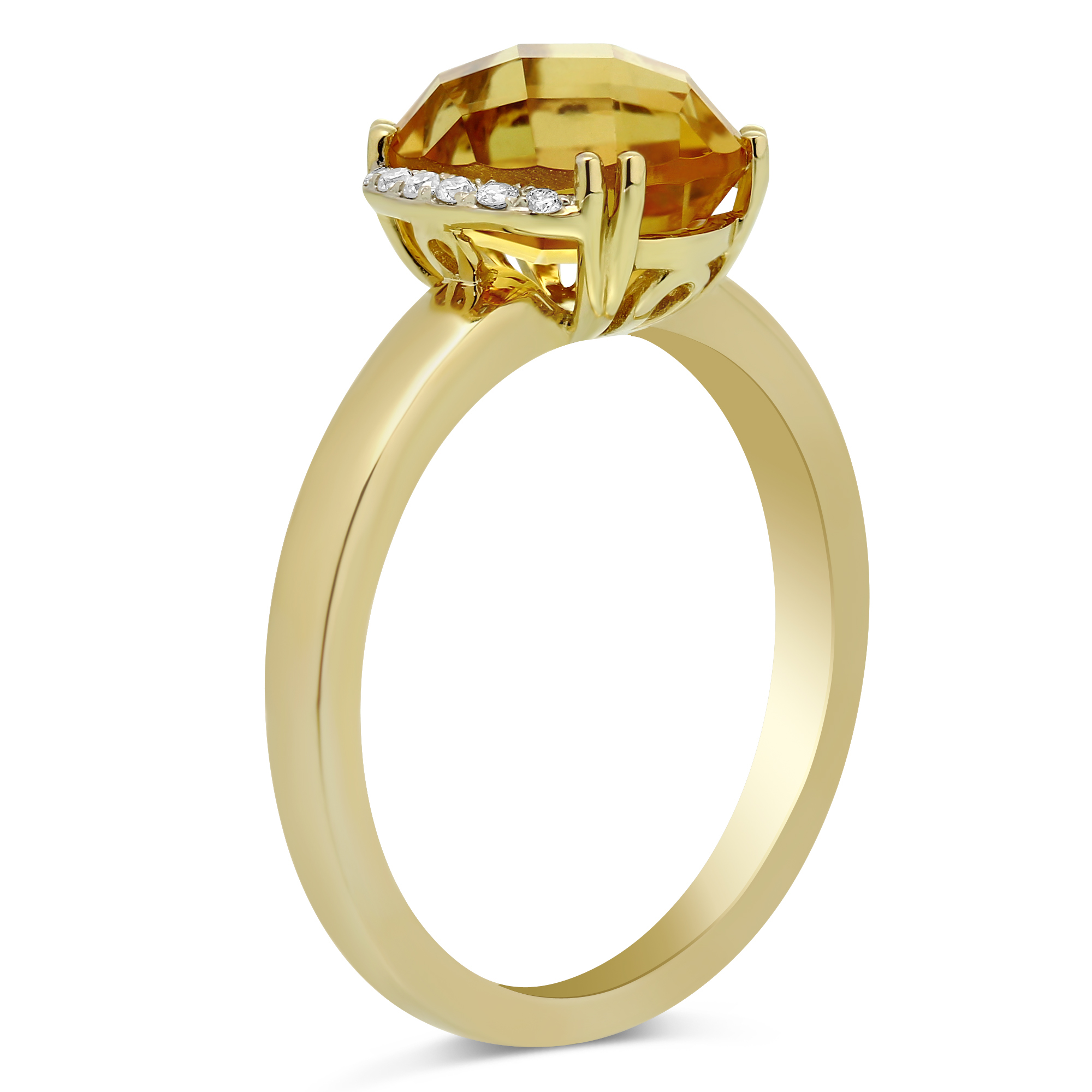 14K Yellow Gold Oval Checkerboard Citrine Diamond Ring