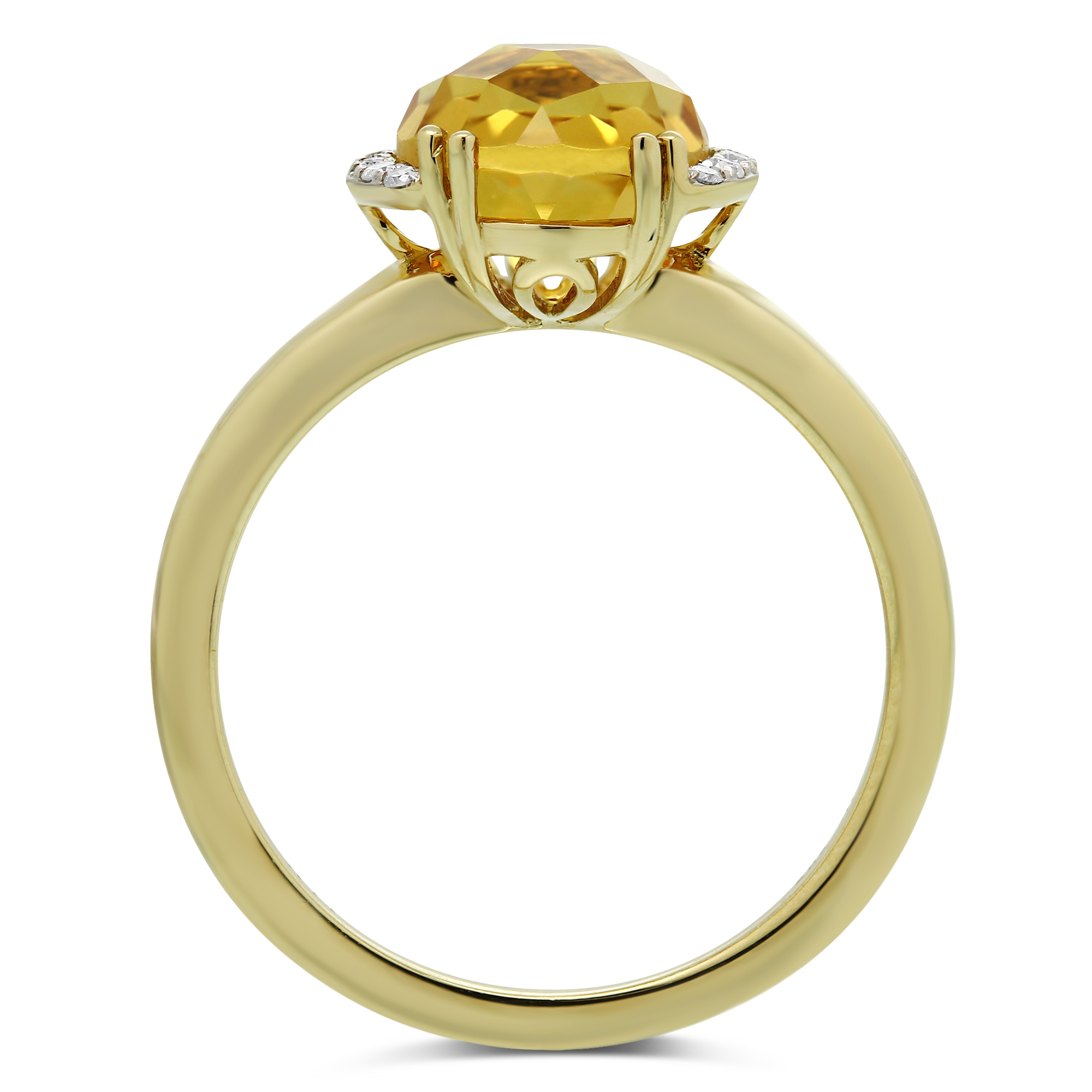 14K Yellow Gold Oval Checkerboard Citrine Diamond Ring