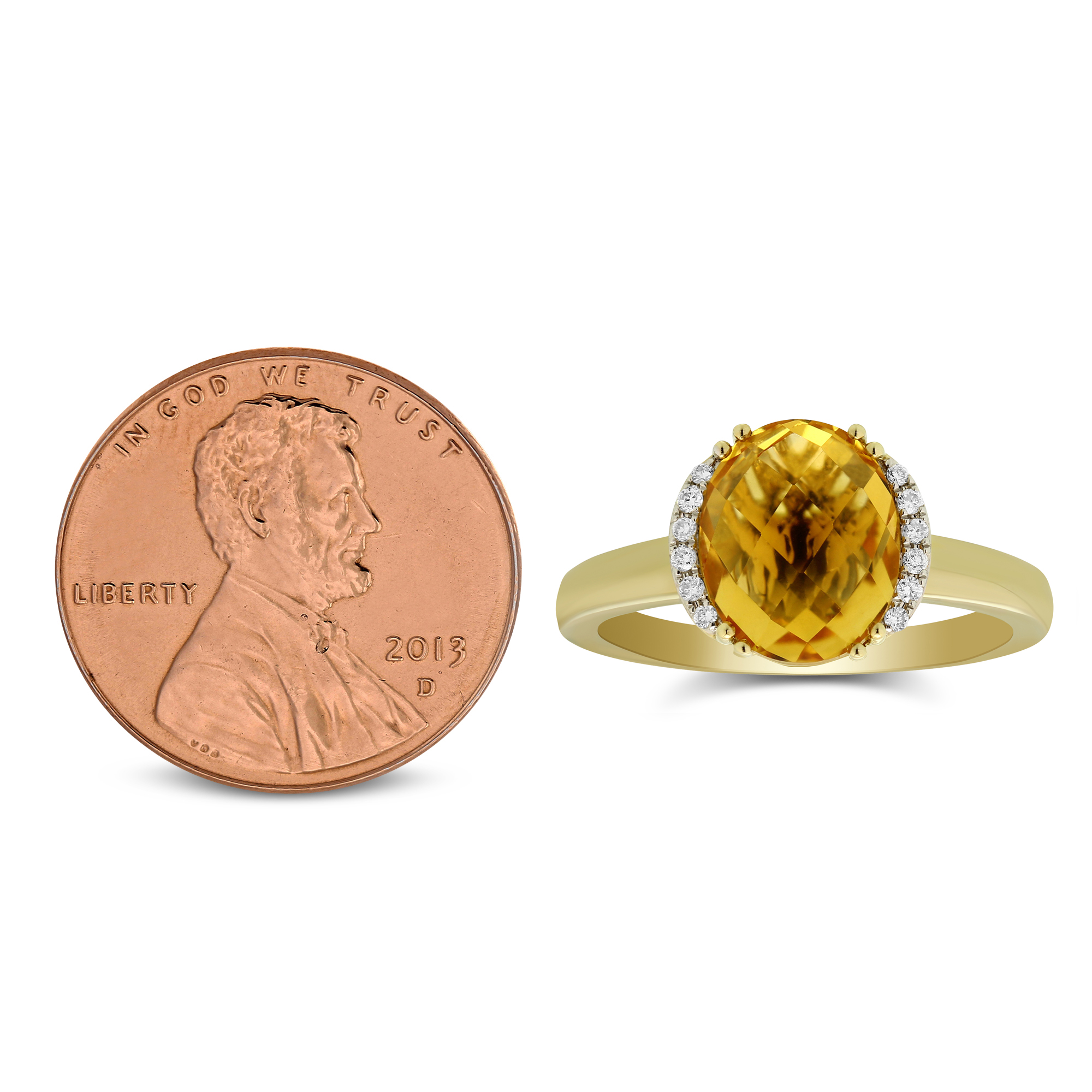 14K Yellow Gold Oval Checkerboard Citrine Diamond Ring