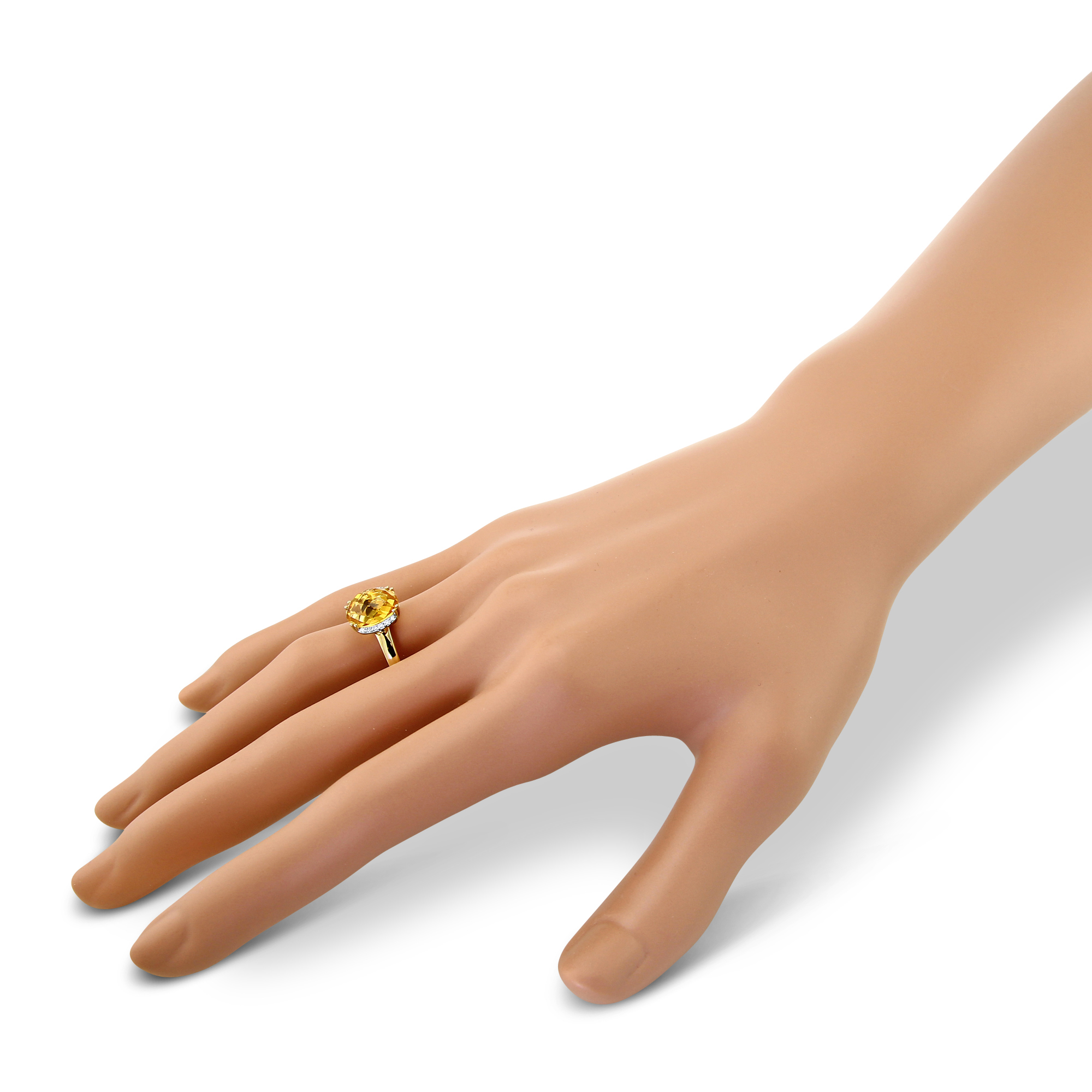 14K Yellow Gold Oval Checkerboard Citrine Diamond Ring