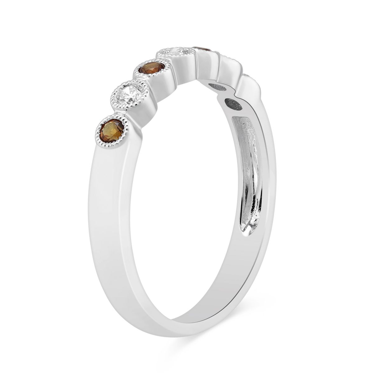 14K White Gold Round Citrine & Diamond Bezel Set Milgrain Ring