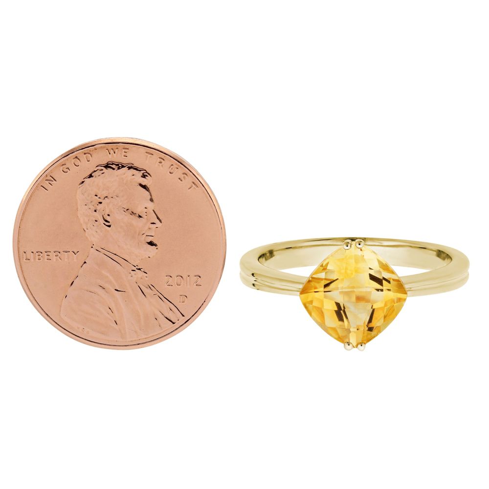 14K Yellow Gold Checkerboard Cushion Citrine Ring