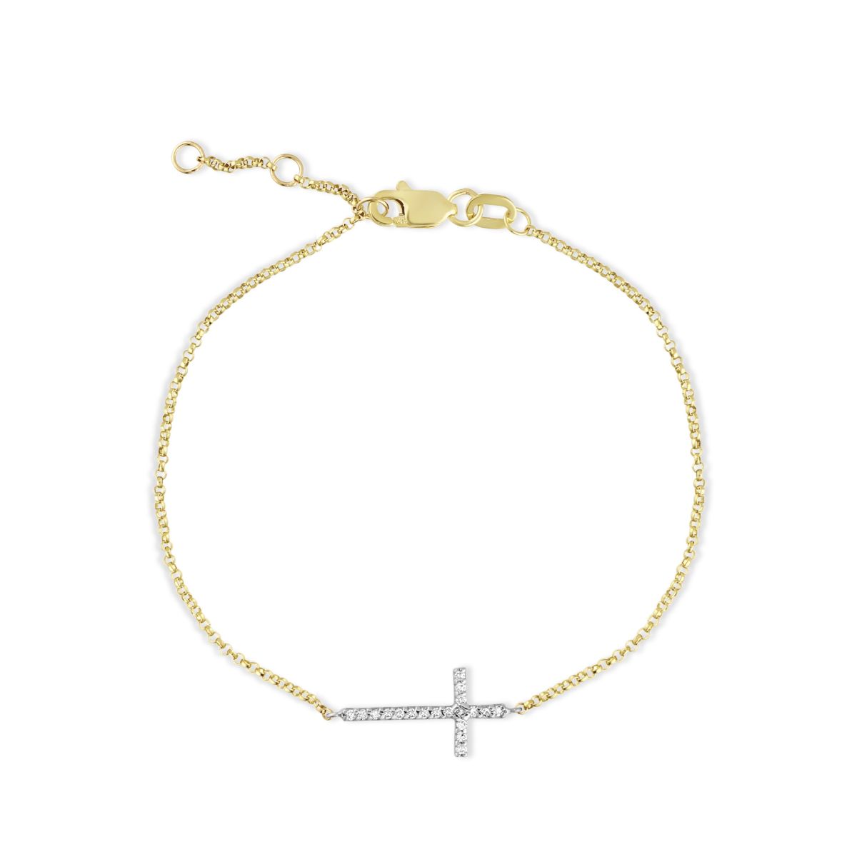 Diamond Sideways Cross Bracelet in Yellow Gold