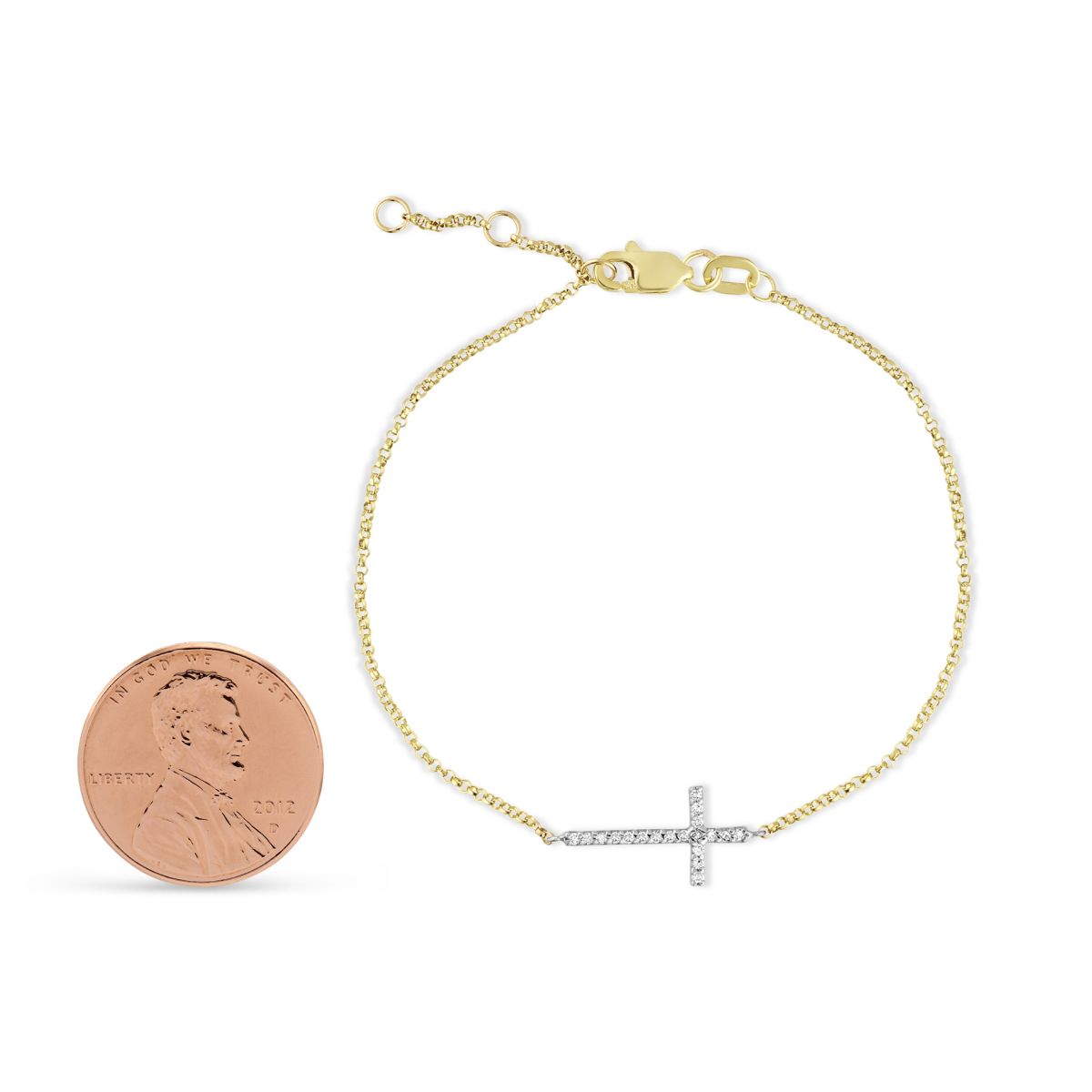 Diamond Sideways Cross Bracelet in Yellow Gold