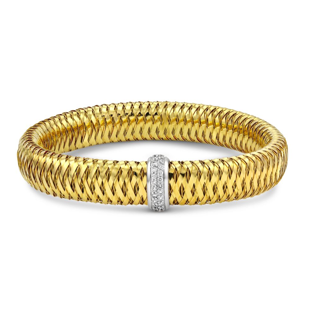Roberto Coin Primavera Flexible Yellow Gold Bangle Bracelet with Diamonds, 0.25 cttw
