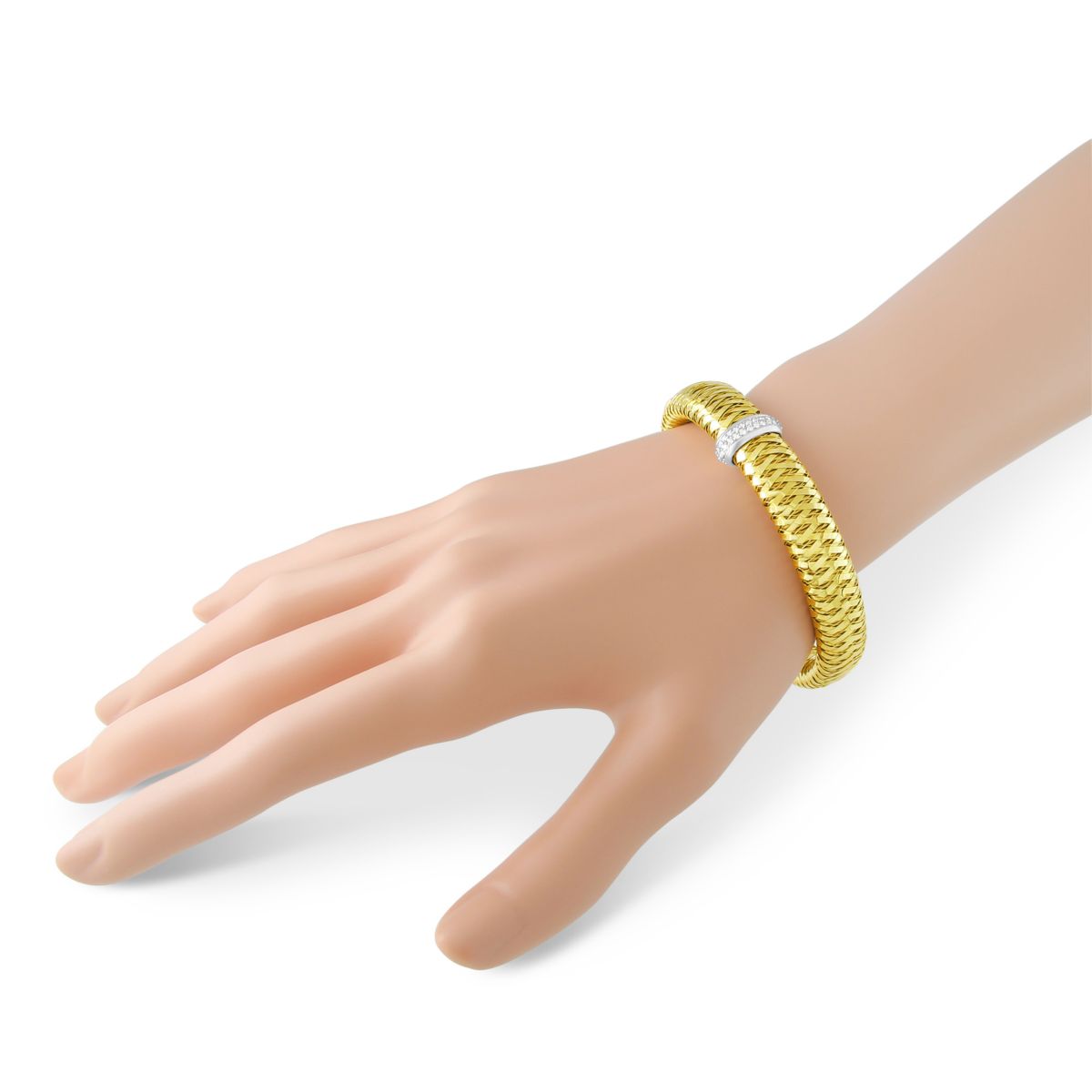 Roberto Coin Primavera Flexible Yellow Gold Bangle Bracelet with Diamonds, 0.25 cttw