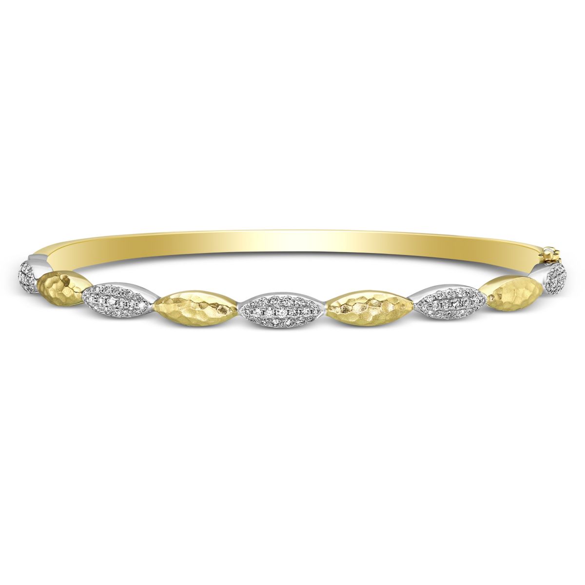 14K Yellow & White Gold Hammered Diamond Bangle Bracelet