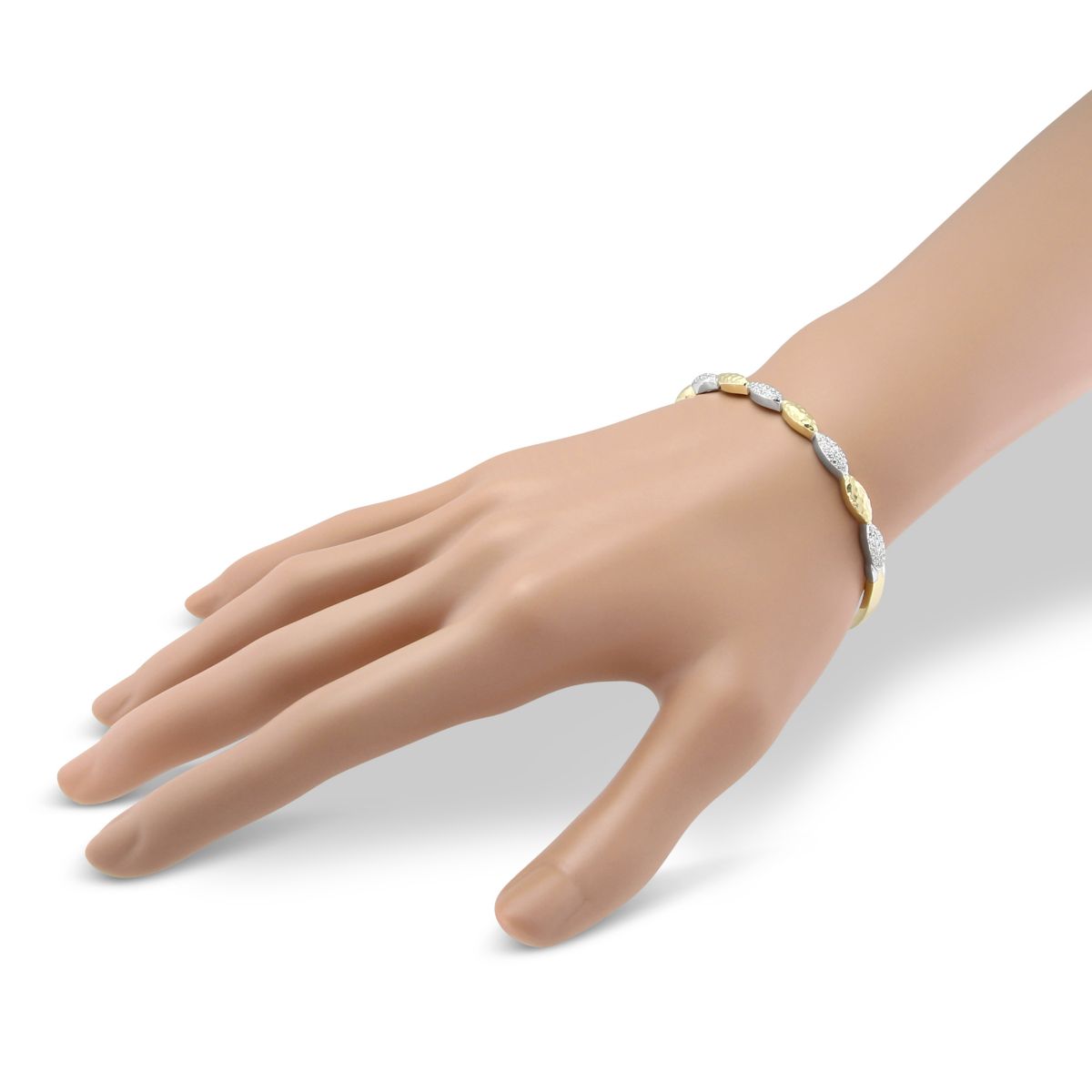 14K Yellow & White Gold Hammered Diamond Bangle Bracelet