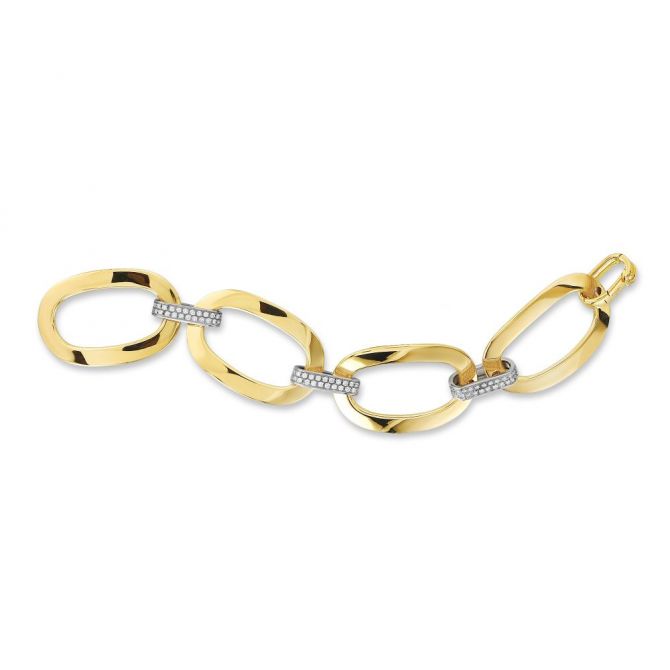 18K Yellow & White Gold Oval Link Diamond Bracelet