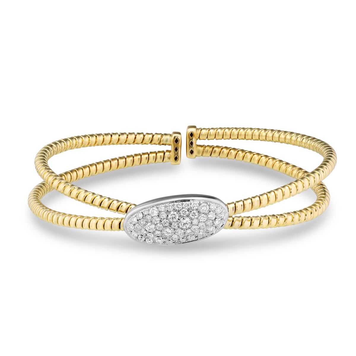 18K Yellow Gold Criss Cross Oval Station Diamond Bracelet