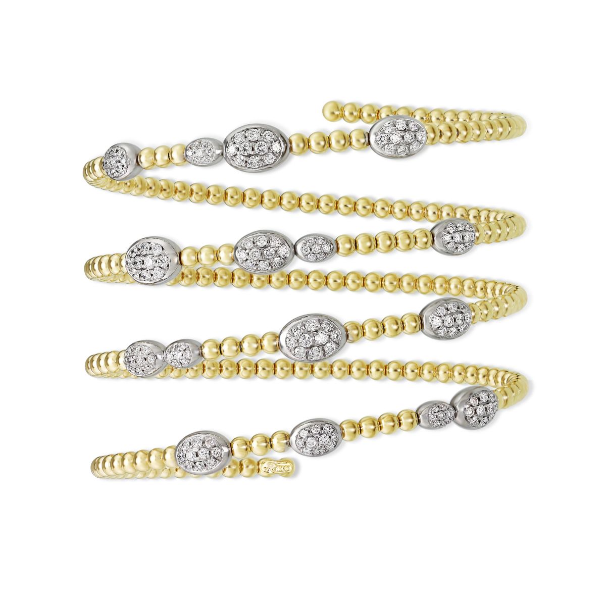 Diamond Pave Oval Station Coil Bracelet in Two Tone