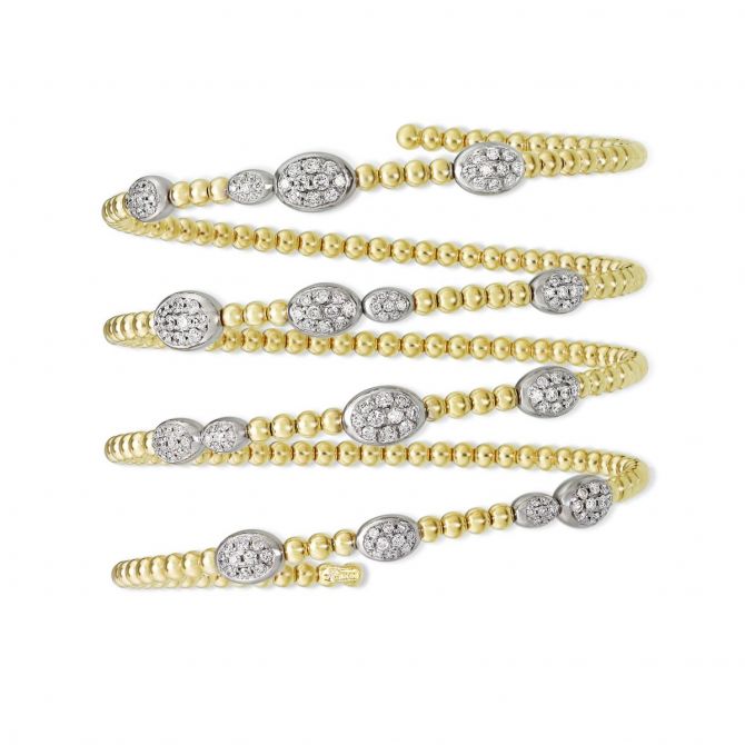 Diamond Pave Oval Station Coil Bracelet in Two Tone