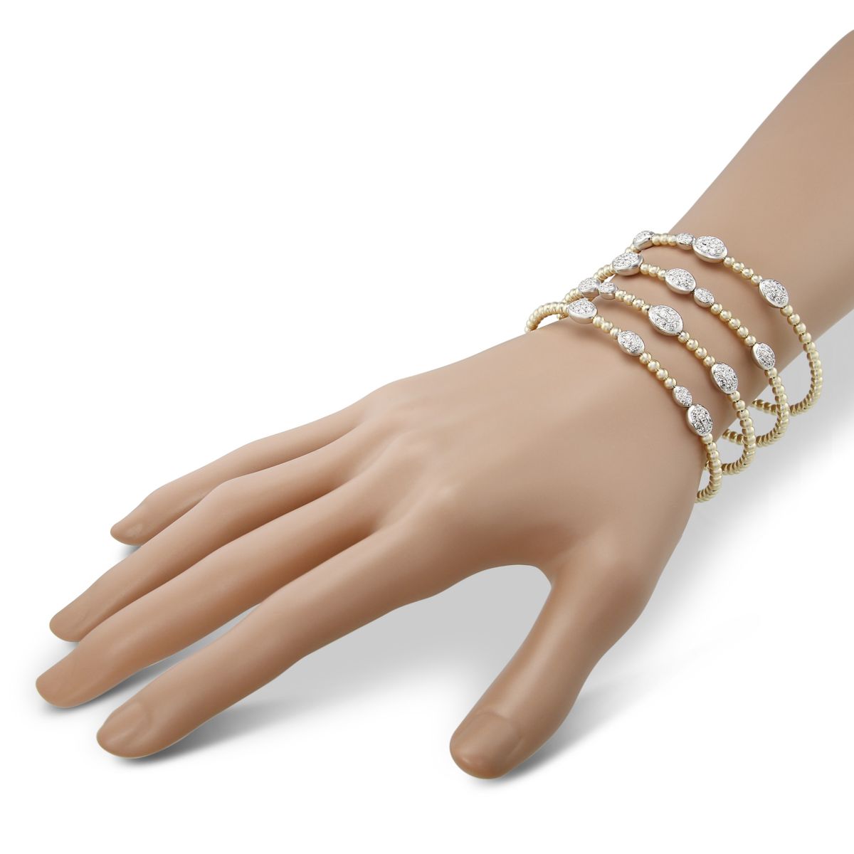 Diamond Pave Oval Station Coil Bracelet in Two Tone