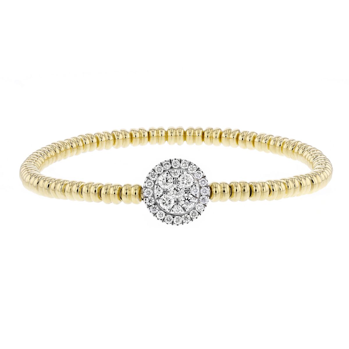 18K Yellow & White Gold Diamond Cluster Stretch Bracelet
