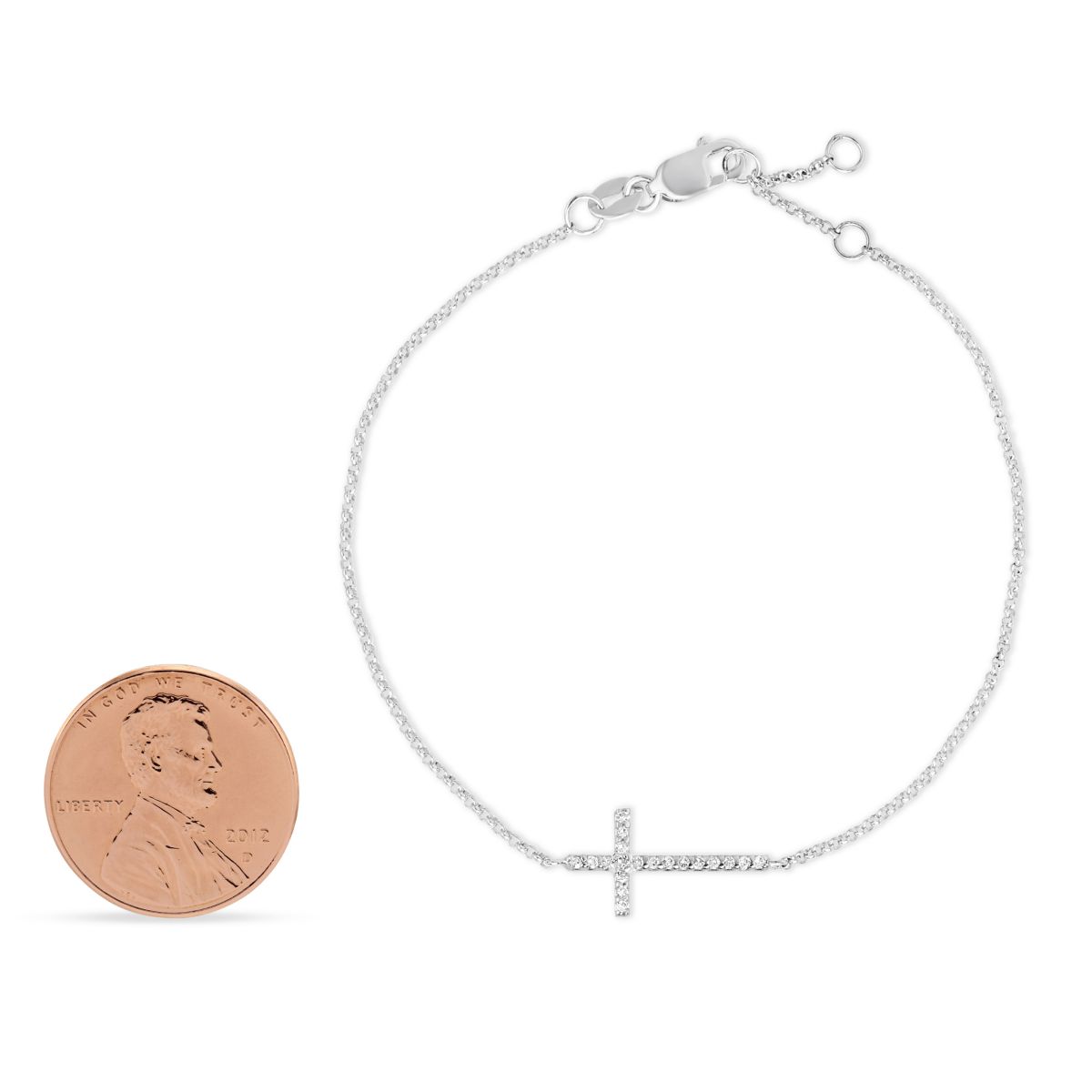 Diamond Sideways Cross Bracelet in White Gold