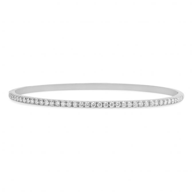 18K White Gold Diamond Oval Bangle Bracelet