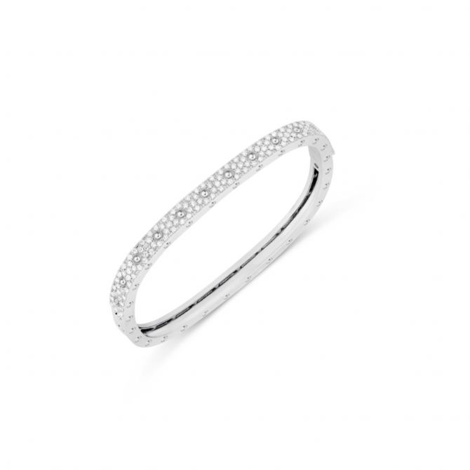 Roberto Coin Pois Moi White Gold 1 Row Square Bangle Bracelet with Diamonds