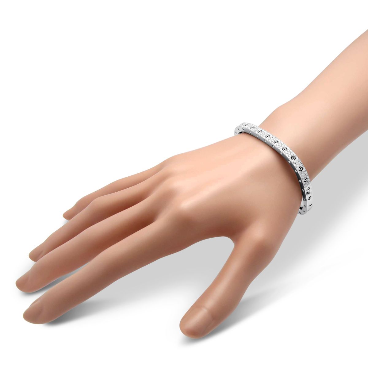 Roberto Coin Pois Moi White Gold 1 Row Square Bangle Bracelet with Diamonds