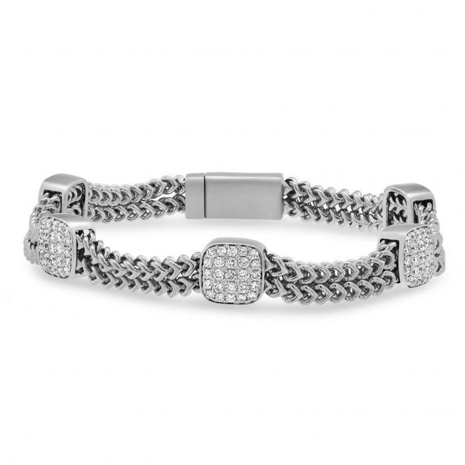 14K White Gold Five Station Diamond Bracelet, 7.5"