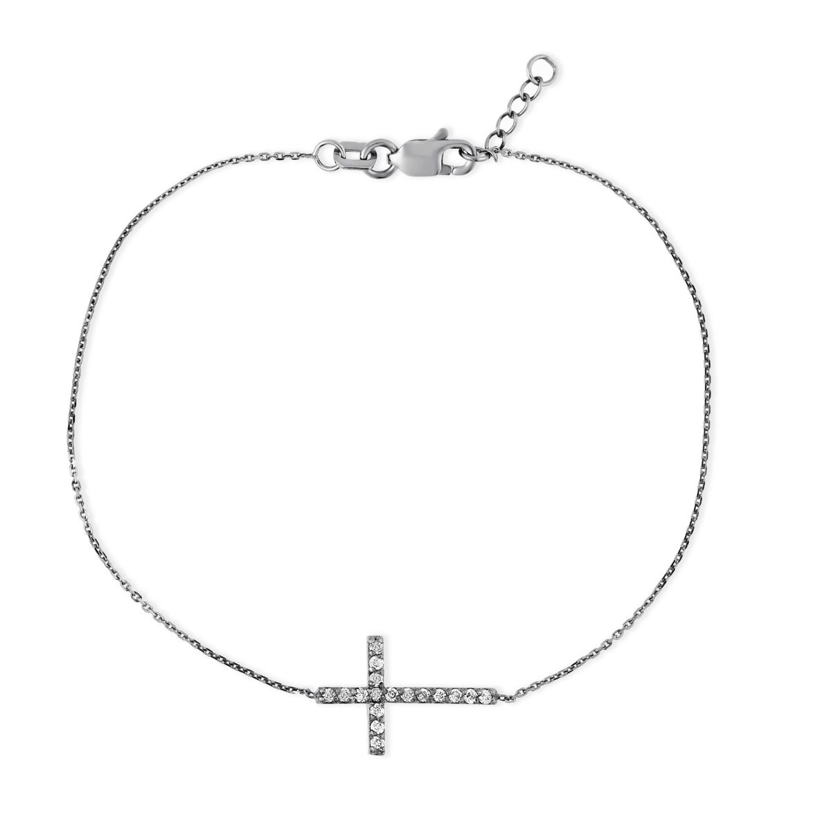 Diamond Sideways Cross Bracelet in Black Rhodium & White Gold