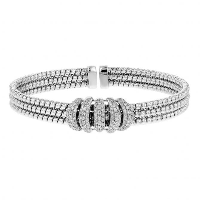 18K White Gold Diamond 5 Cluster 3 Row Cuff Bracelet