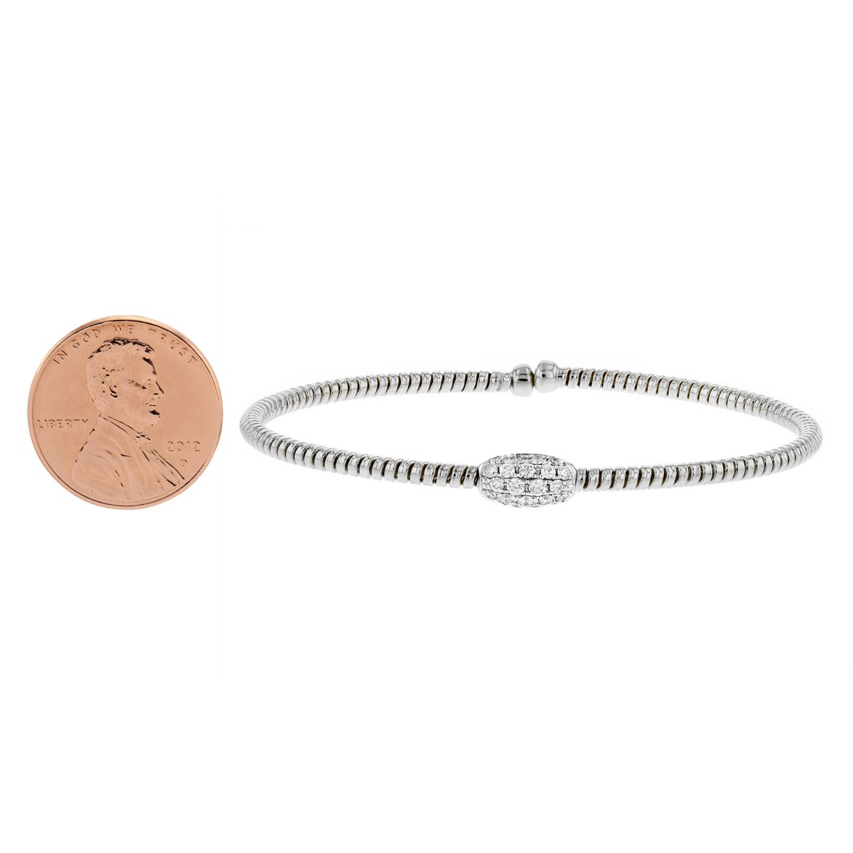 Pave Diamond Oval Station Cuff Bracelet in White Gold
